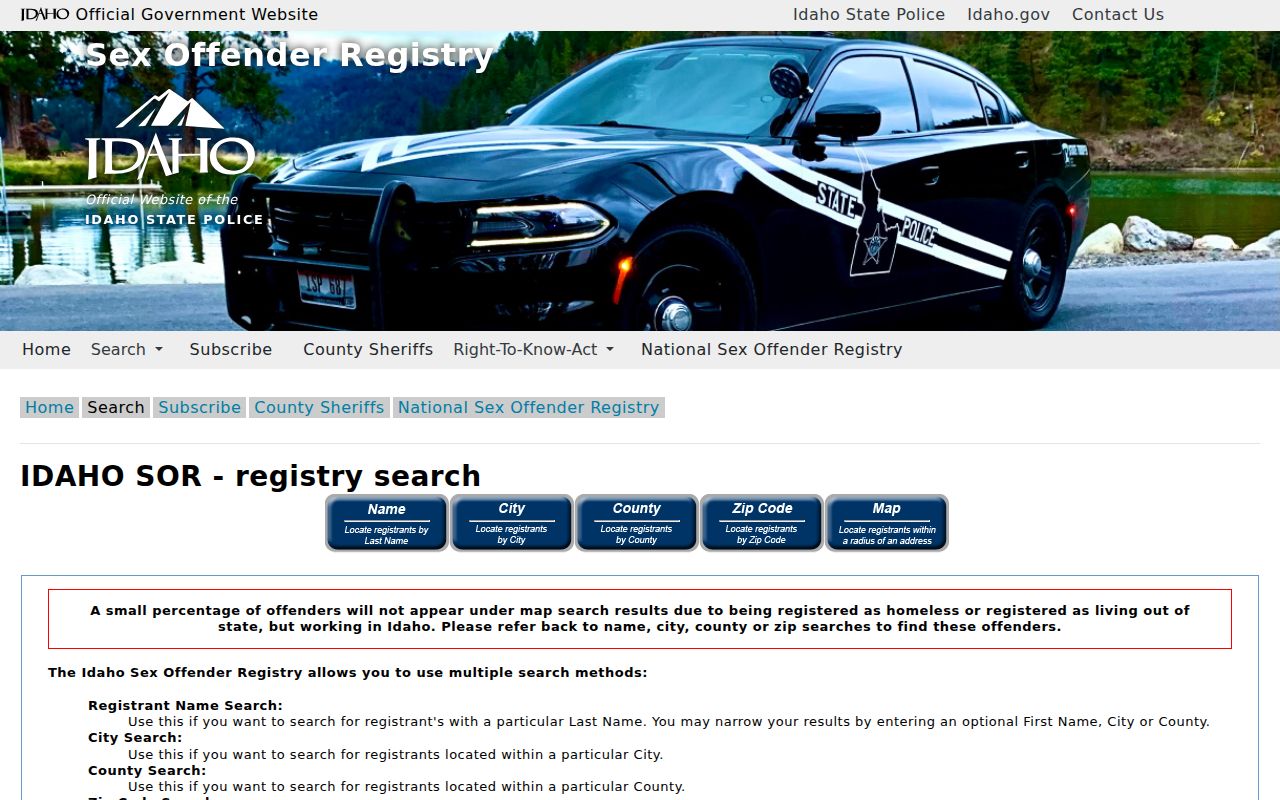 Blaine County sex offender registry name and map search interface