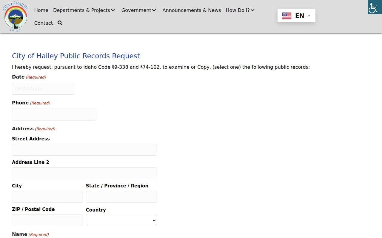 Hailey criminal records public request form