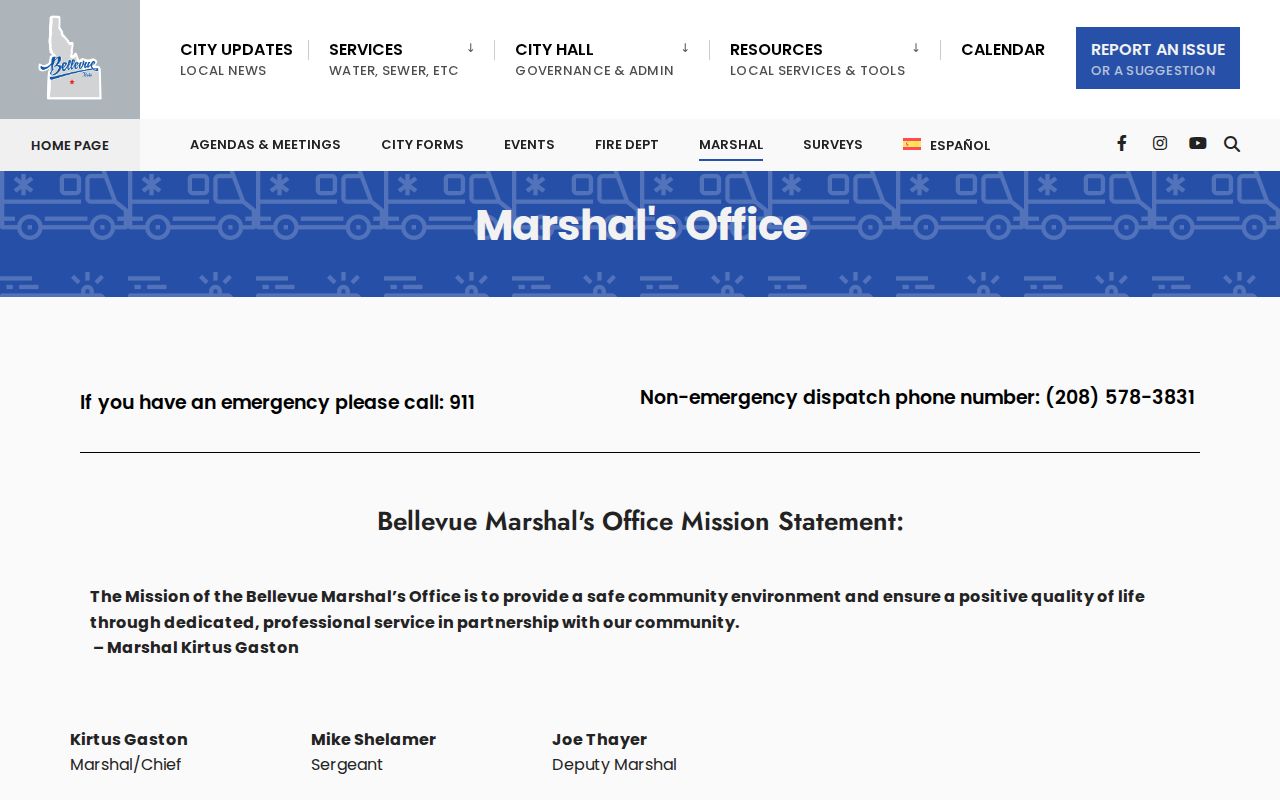 Official Bellevue Marshal's Office contacts and services