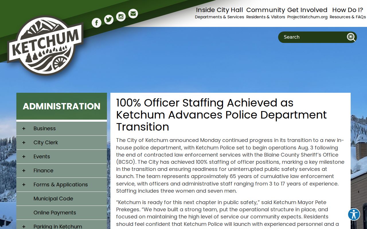 Ketchum official police department transition update