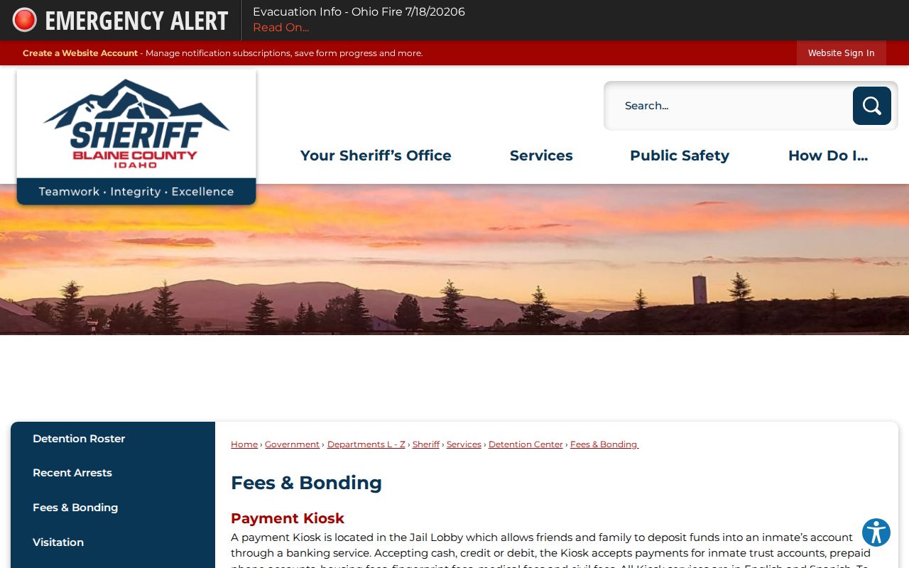 Blaine County detention fees and bonding information
