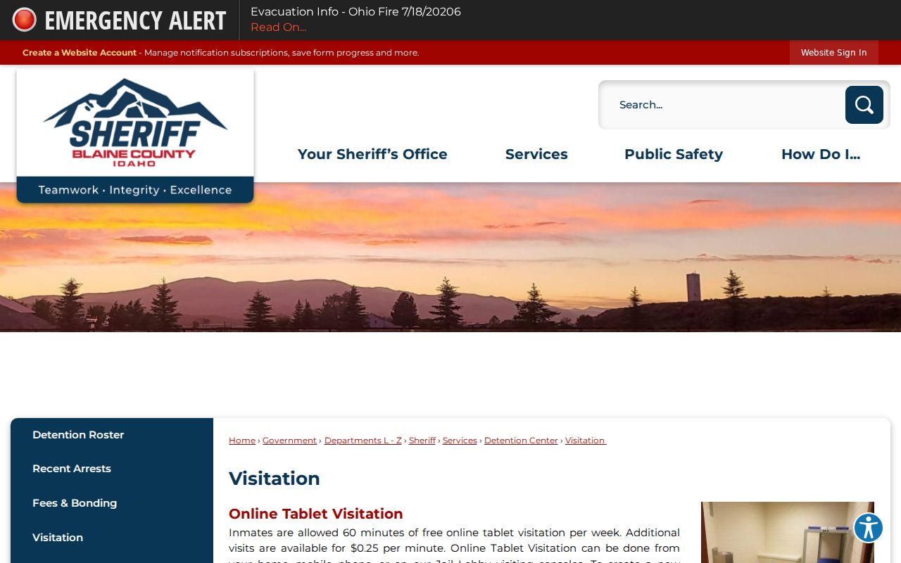 Blaine County detention visitation and GettingOut communication instructions
