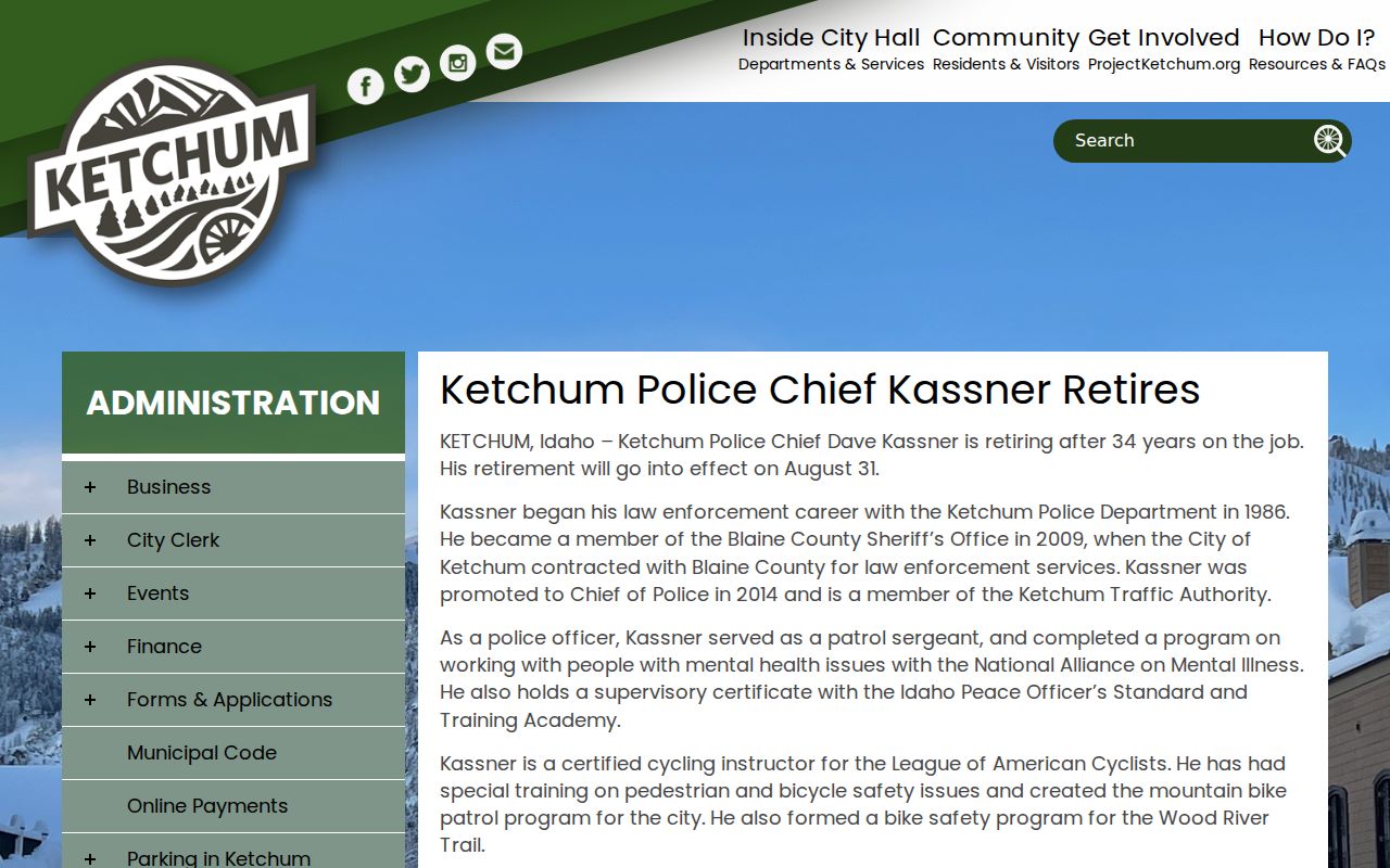 Ketchum police history and mountain bike patrol account